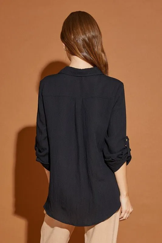V Neck Button Down Shirt