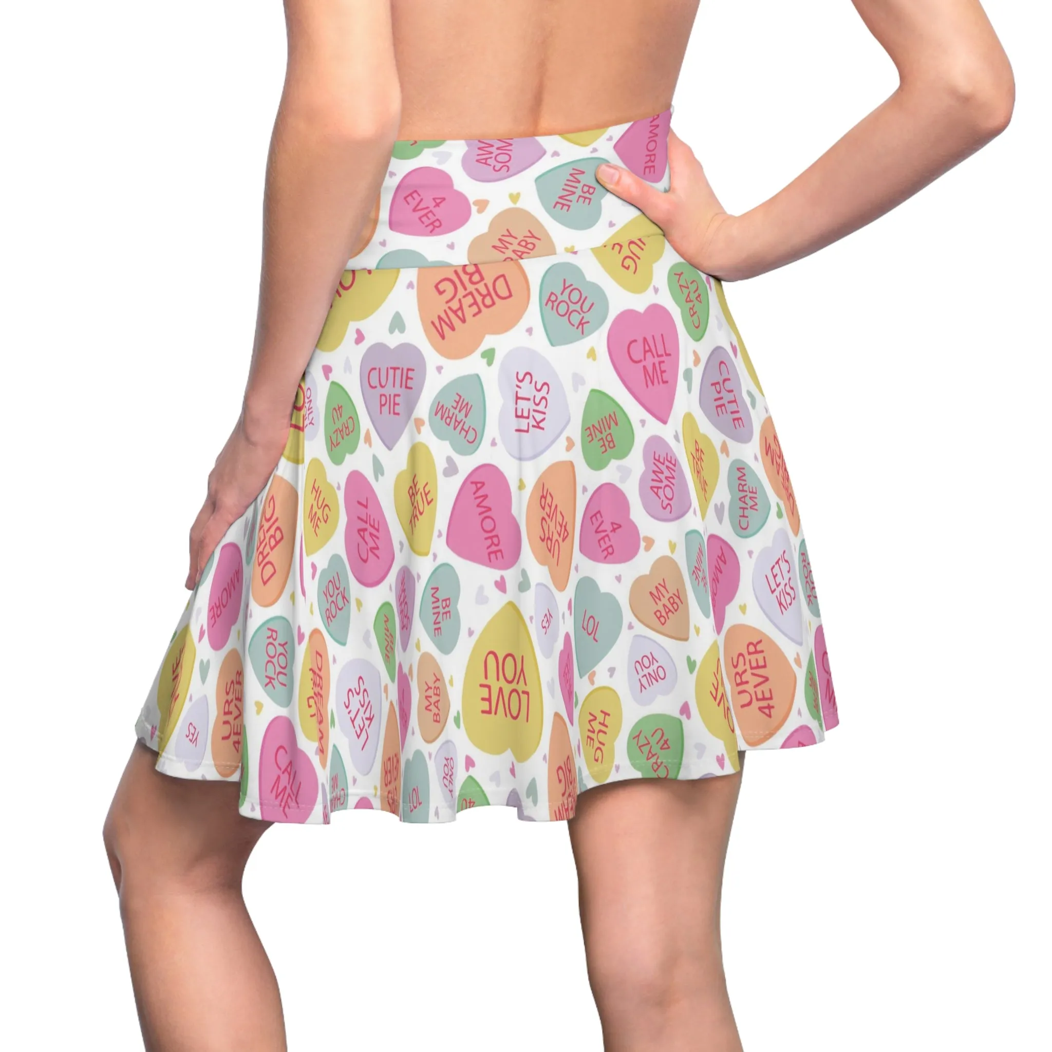 Valentines Heart Candy Womens Skater Flare Short Skirt - Saiko Studio