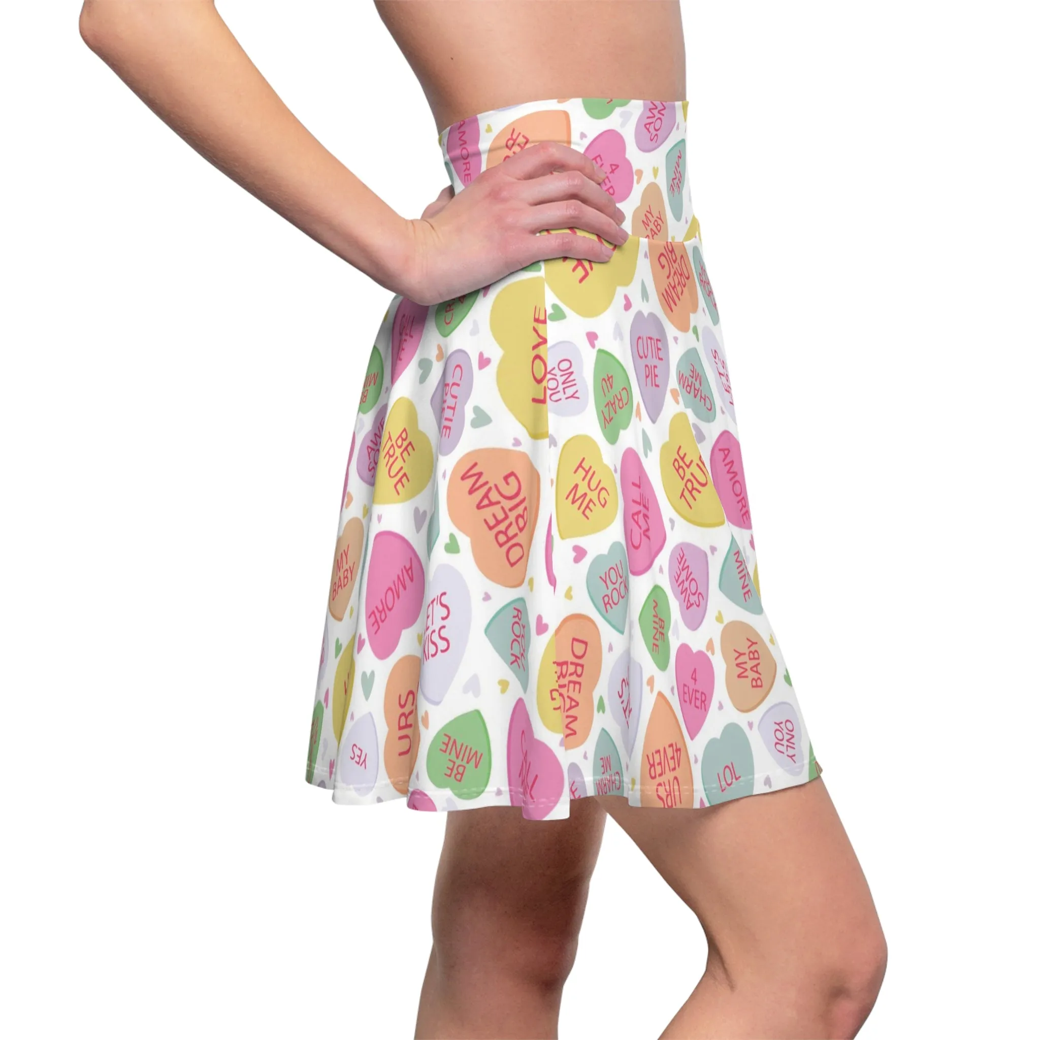 Valentines Heart Candy Womens Skater Flare Short Skirt - Saiko Studio