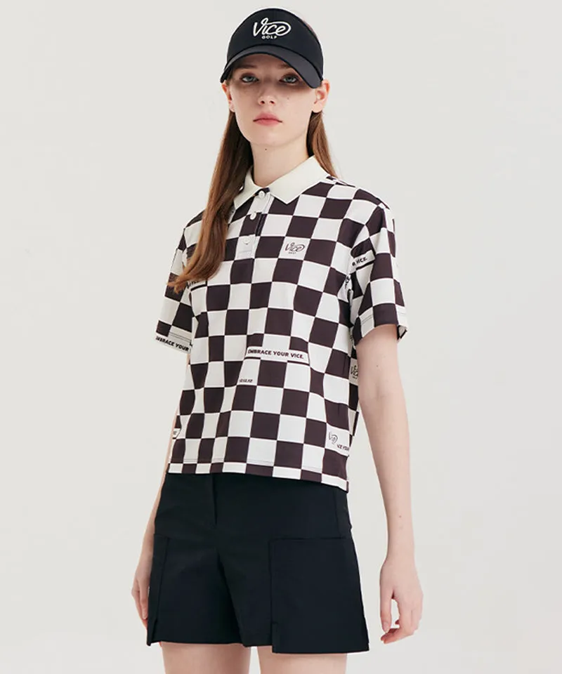 Vice Golf Atelier Women  Checkboard  Short T-Shirt - Brown