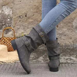 Vintage charm slouchy buckle western boots