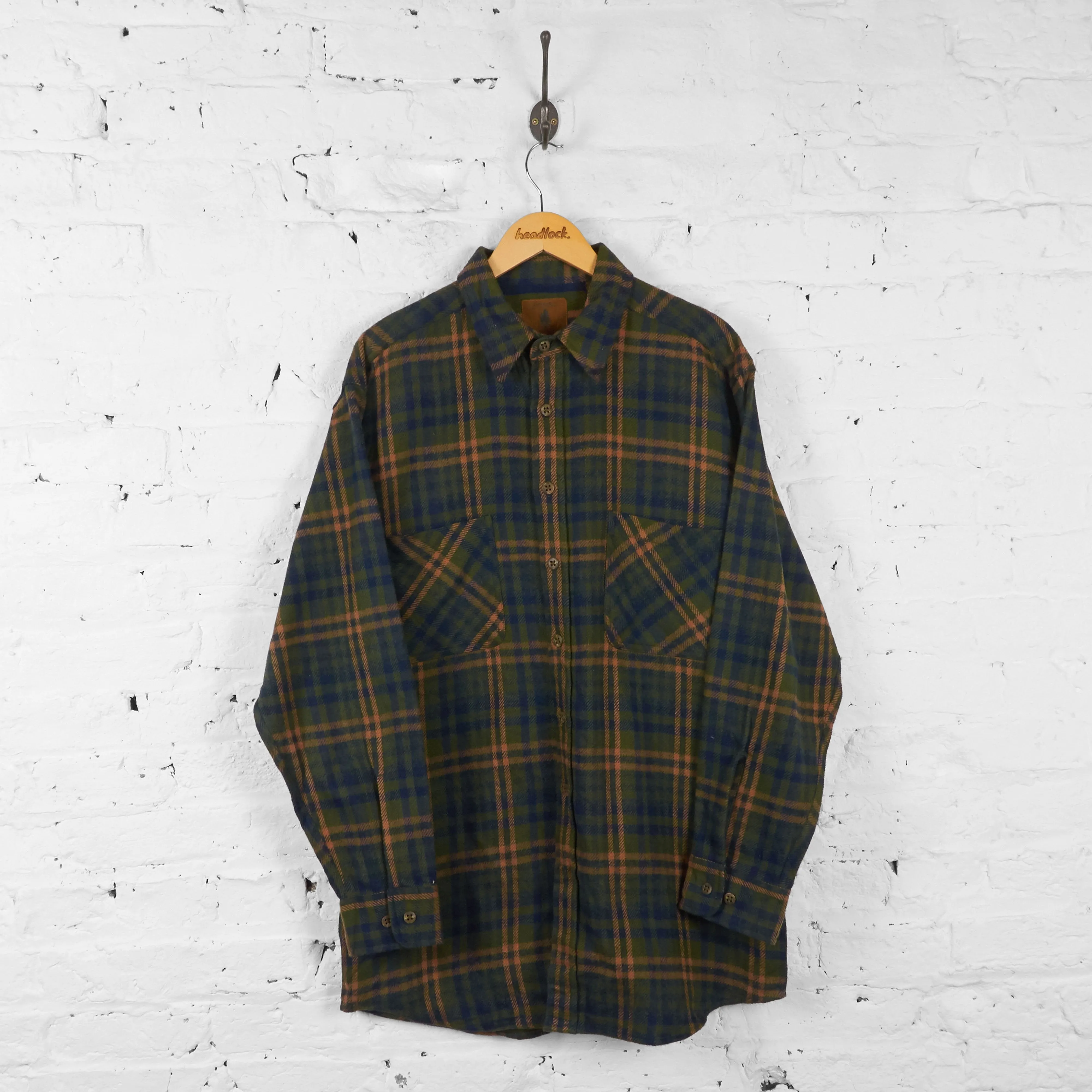 Vintage Checked Flannel Shirt - Green/Brown - L