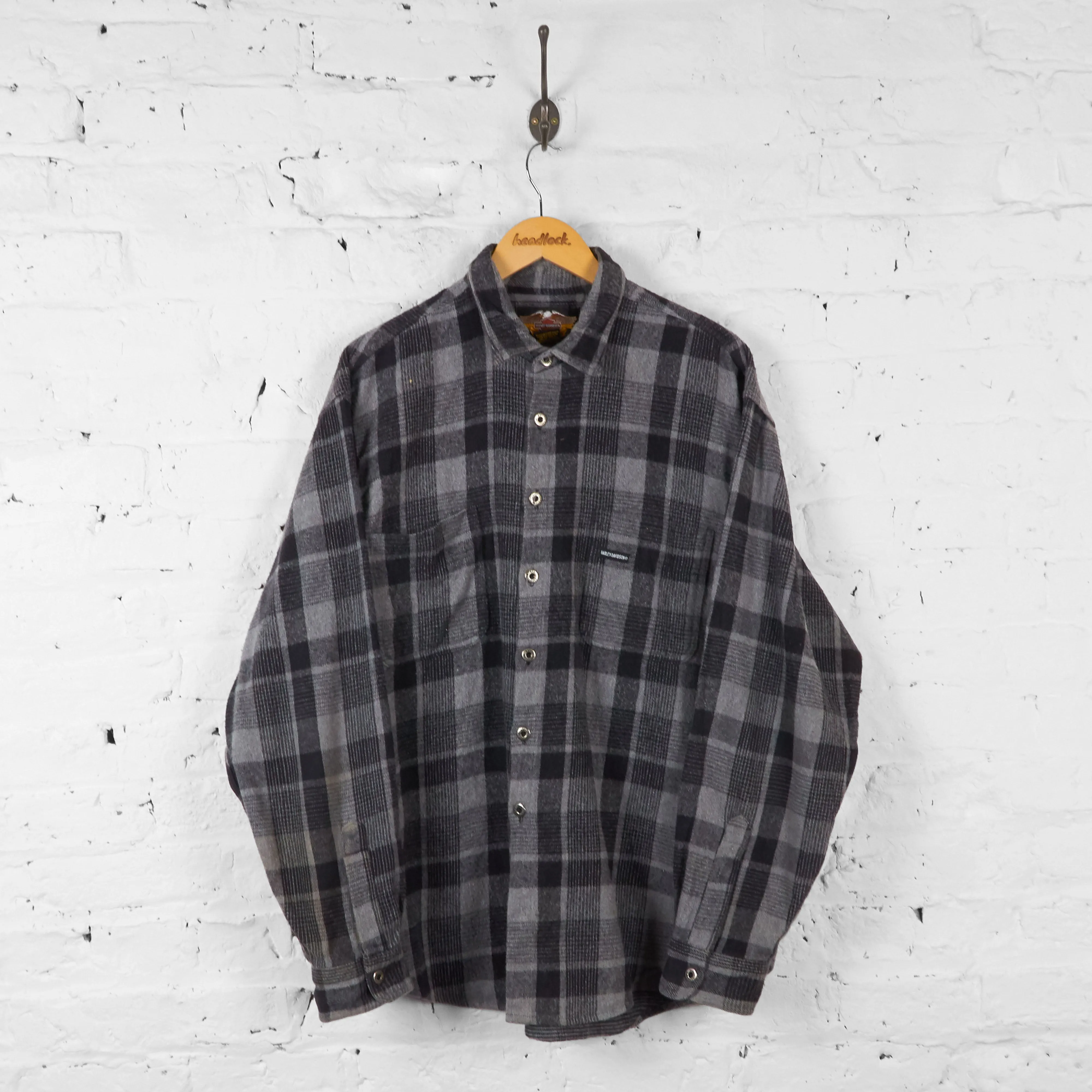 Vintage Harley Davidson Flannel Shirt - Grey - XL