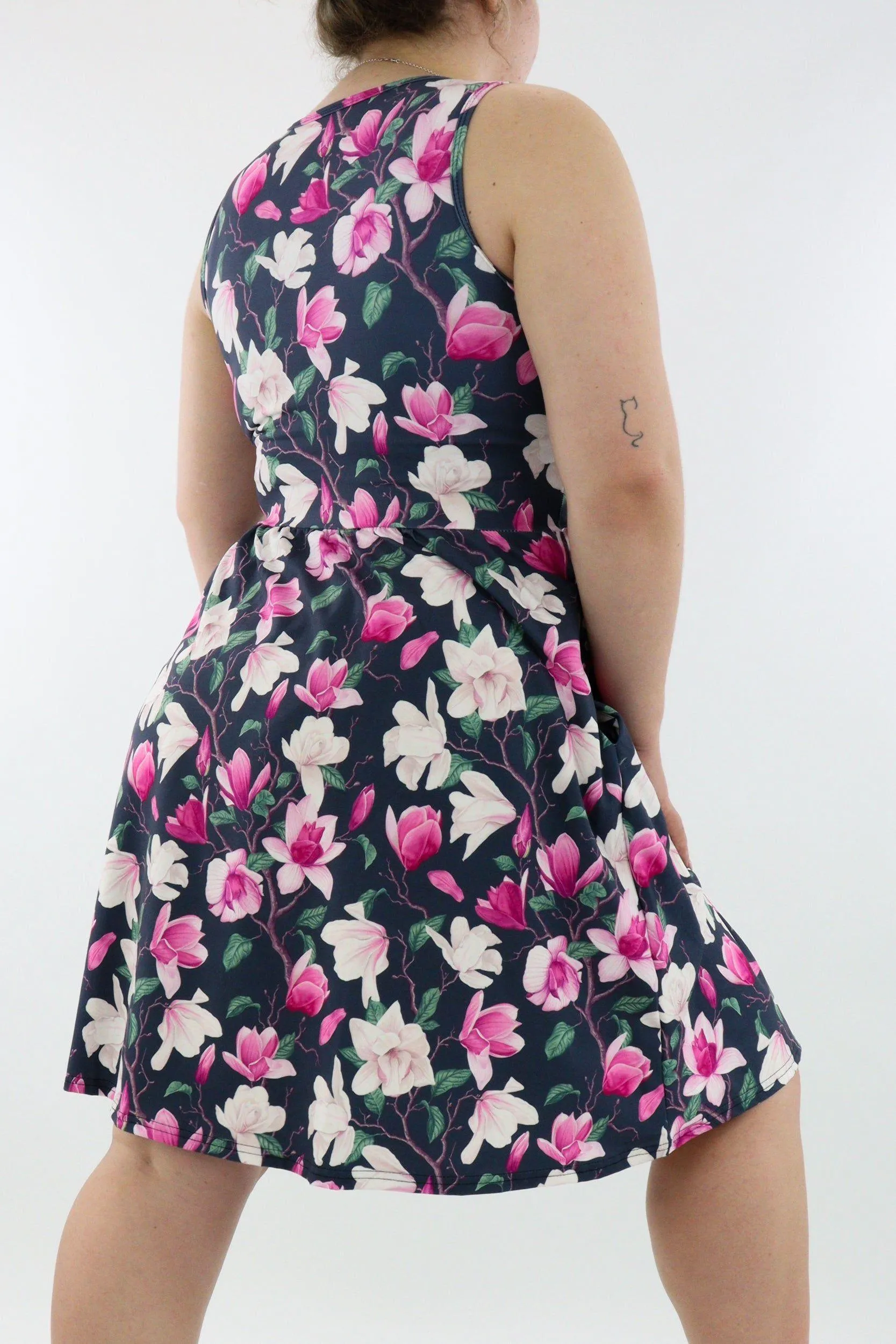 Vintage Magnolia - Sleeveless Skater Dress - Knee Length - Side Pockets