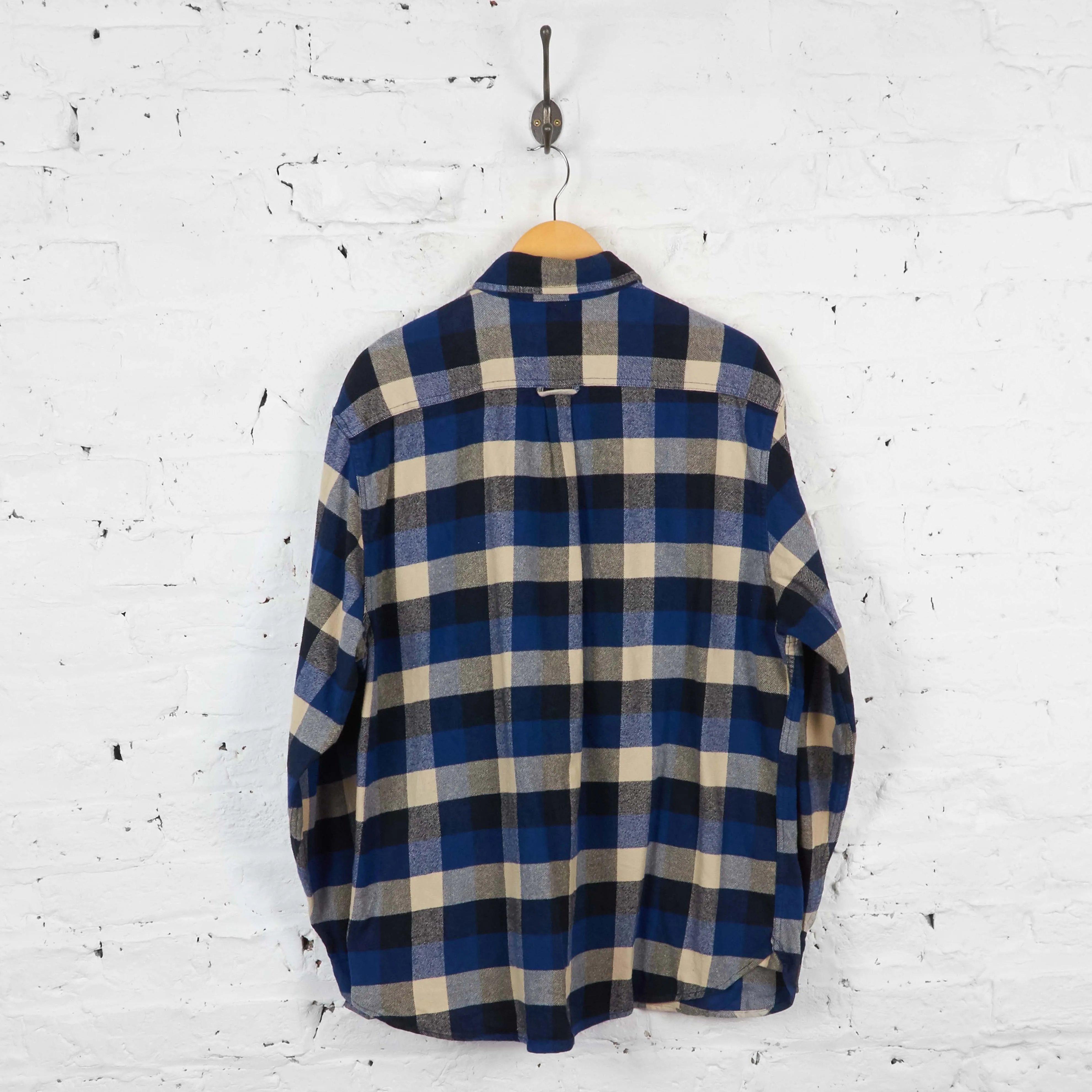 Vintage Plaid Pattern Flannel Shirt - Blue - L