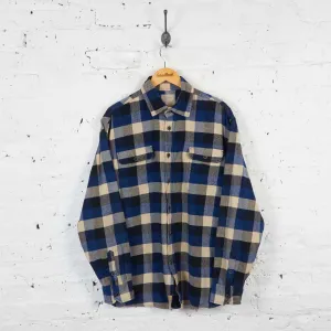 Vintage Plaid Pattern Flannel Shirt - Blue - L