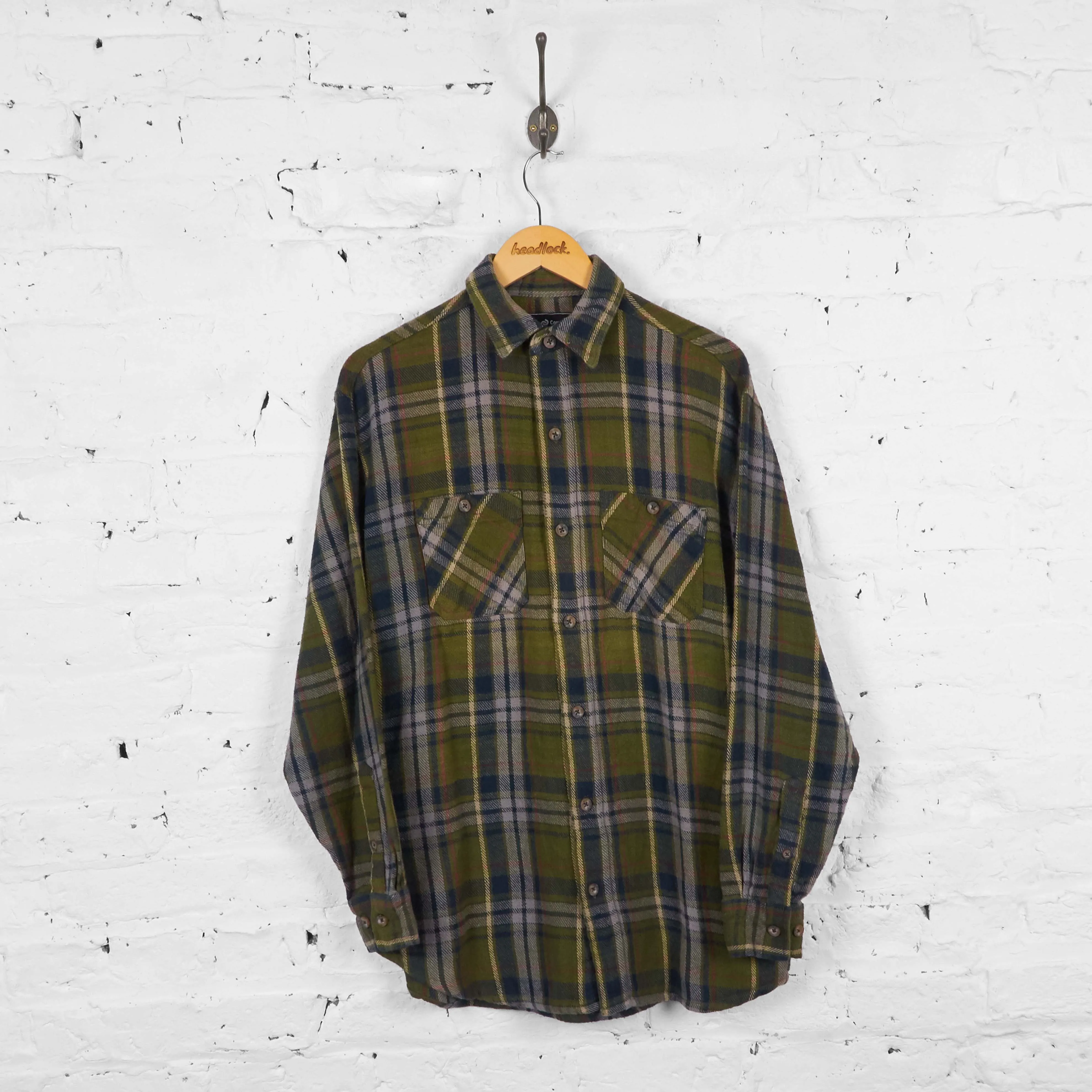 Vintage Plaid Pattern Flannel Shirt - Green - M