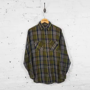 Vintage Plaid Pattern Flannel Shirt - Green - M