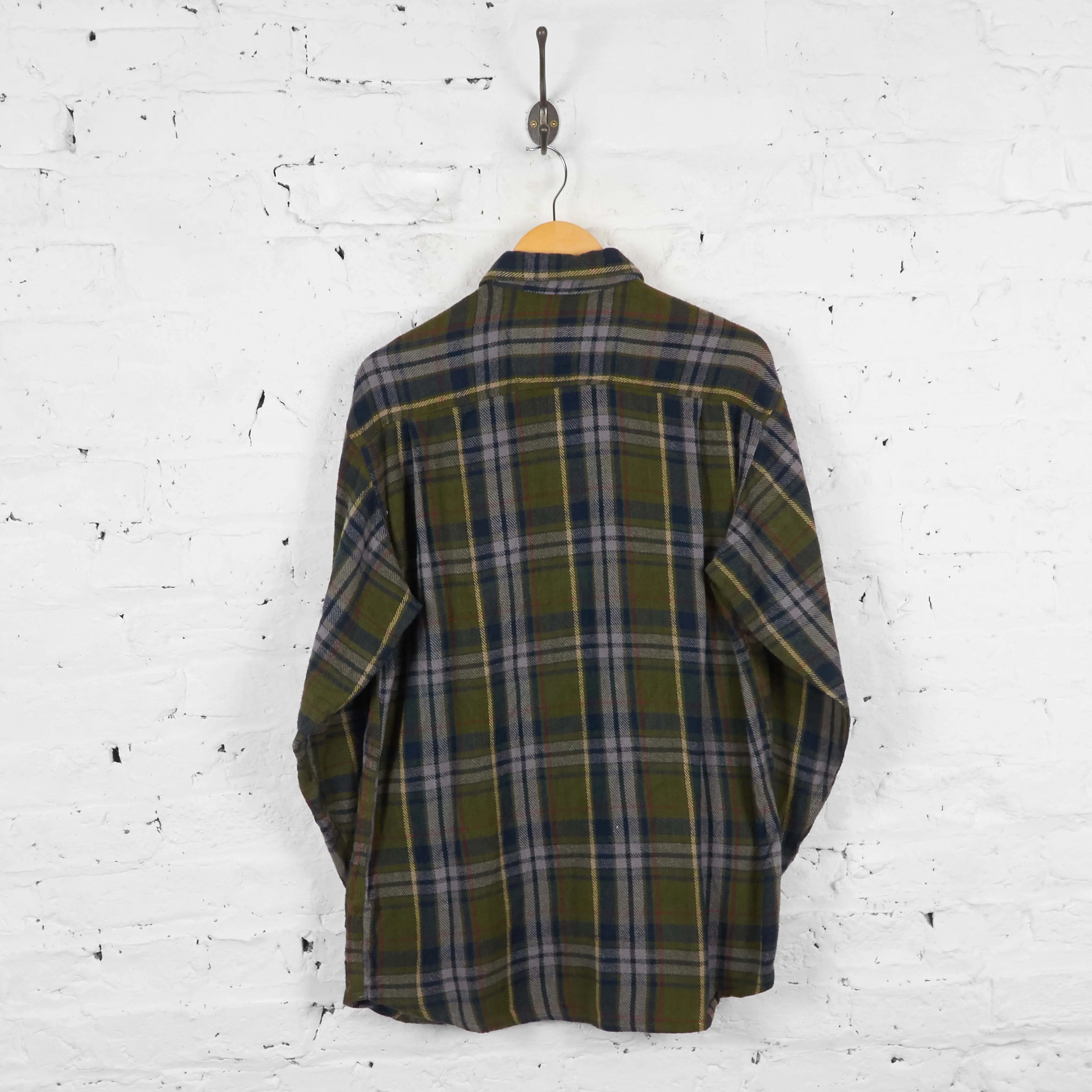Vintage Plaid Pattern Flannel Shirt - Green - M
