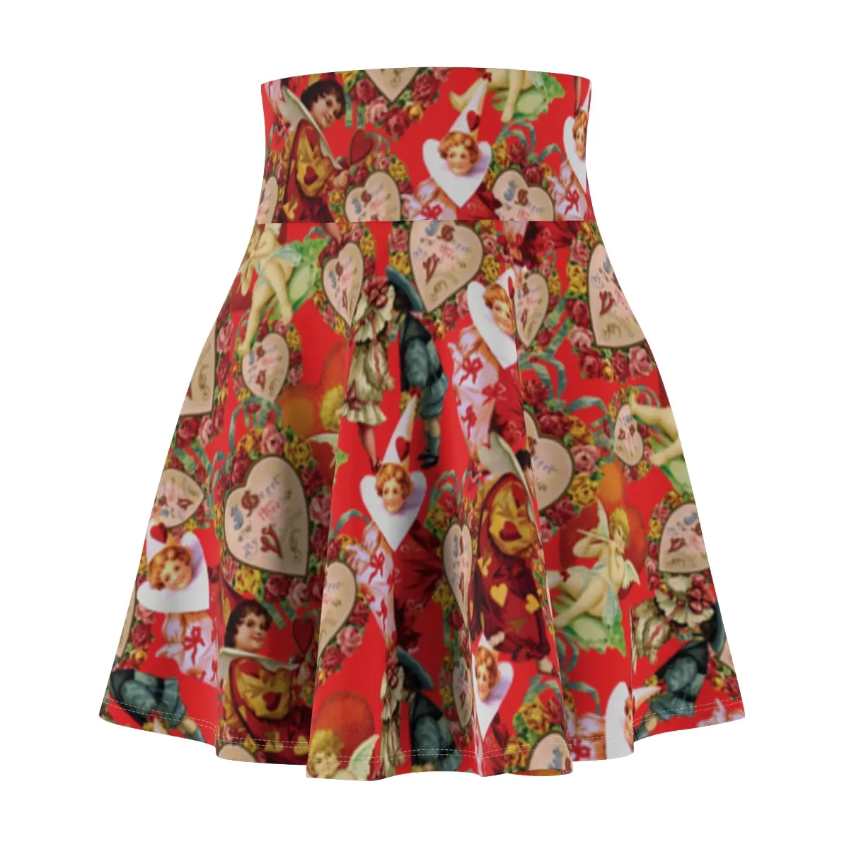 Vintage Style Cupid Heart Valentines Womens Flare Skater Skirt - Saiko Studio