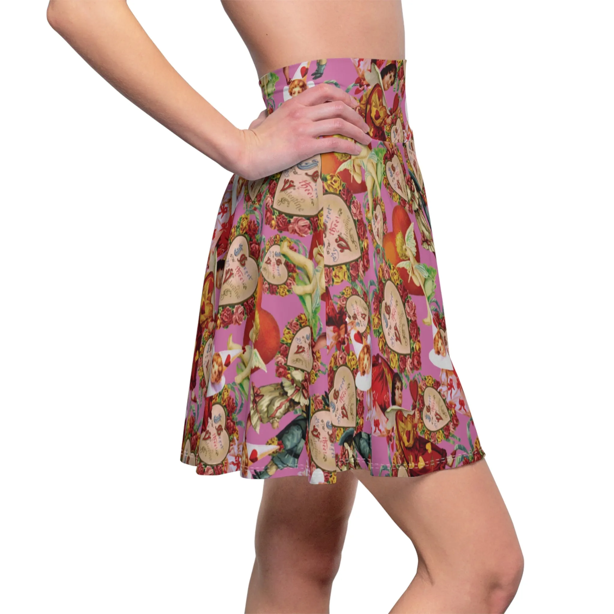 Vintage Style Cupid Heart Valentines Womens Flare Skater Skirt - Saiko Studio