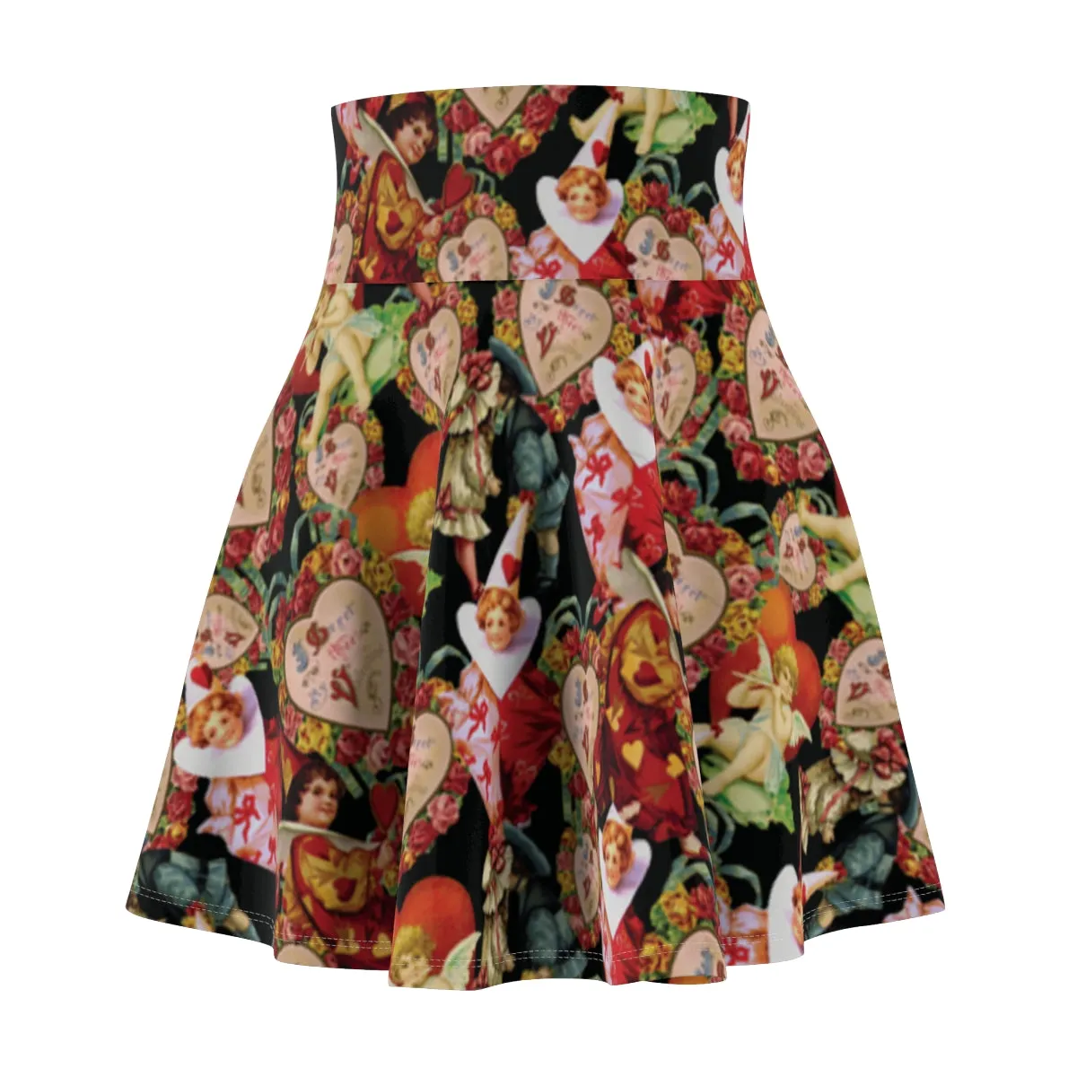 Vintage Style Cupid Heart Valentines Womens Flare Skater Skirt - Saiko Studio
