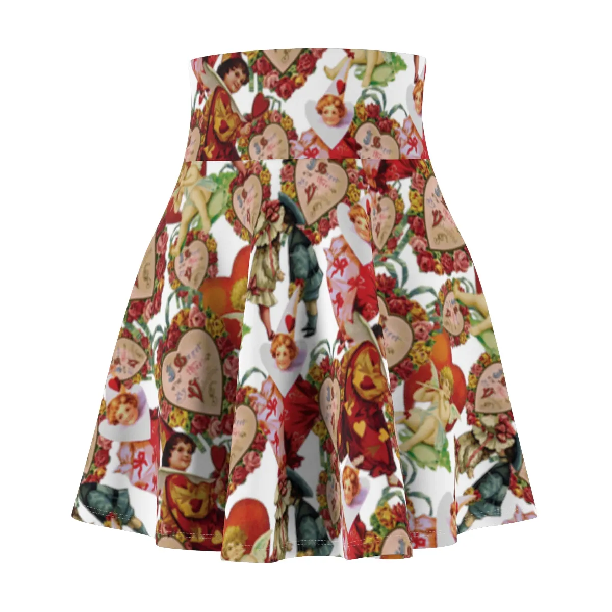 Vintage Style Cupid Heart Valentines Womens Flare Skater Skirt - Saiko Studio