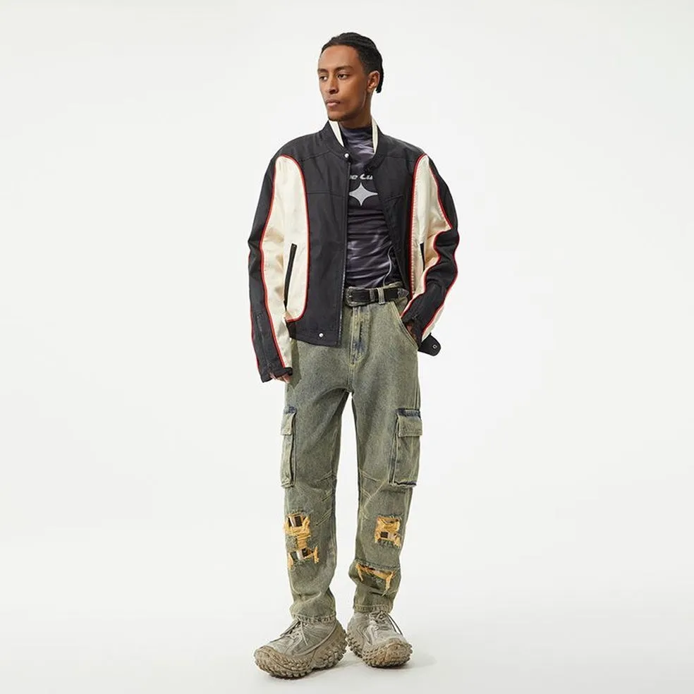Vintage Tapered Leg Jeans for Men with Unique Patch Details