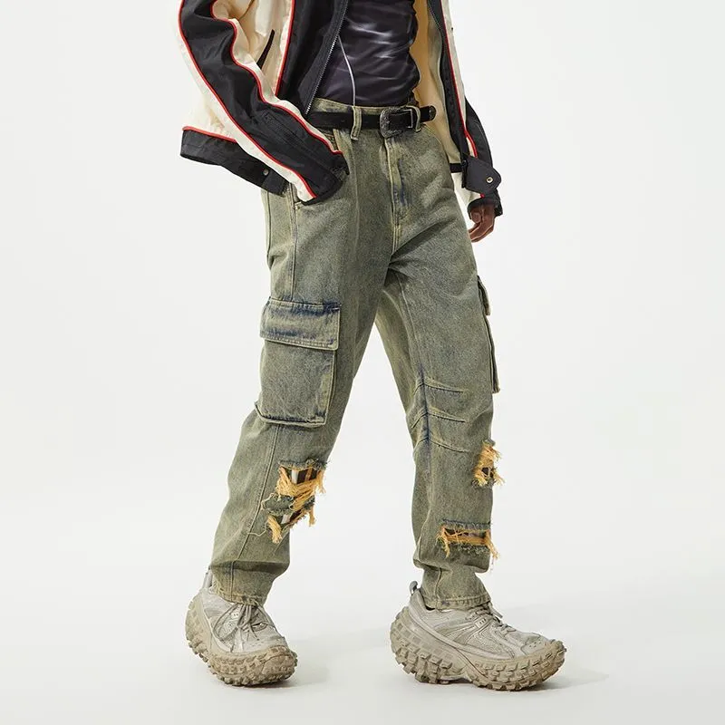 Vintage Tapered Leg Jeans for Men with Unique Patch Details