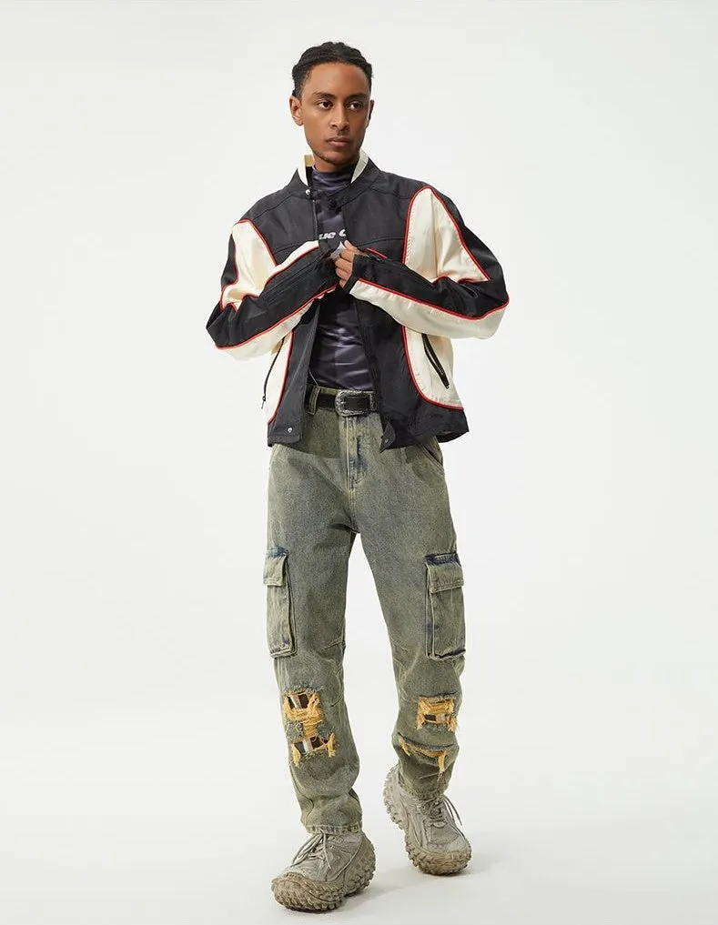 Vintage Tapered Leg Jeans for Men with Unique Patch Details