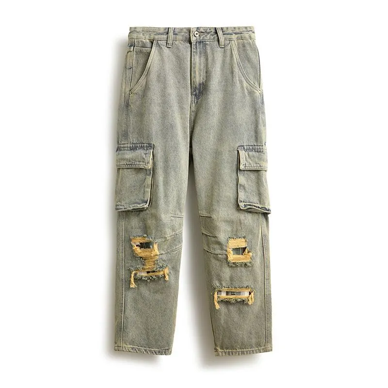 Vintage Tapered Leg Jeans for Men with Unique Patch Details