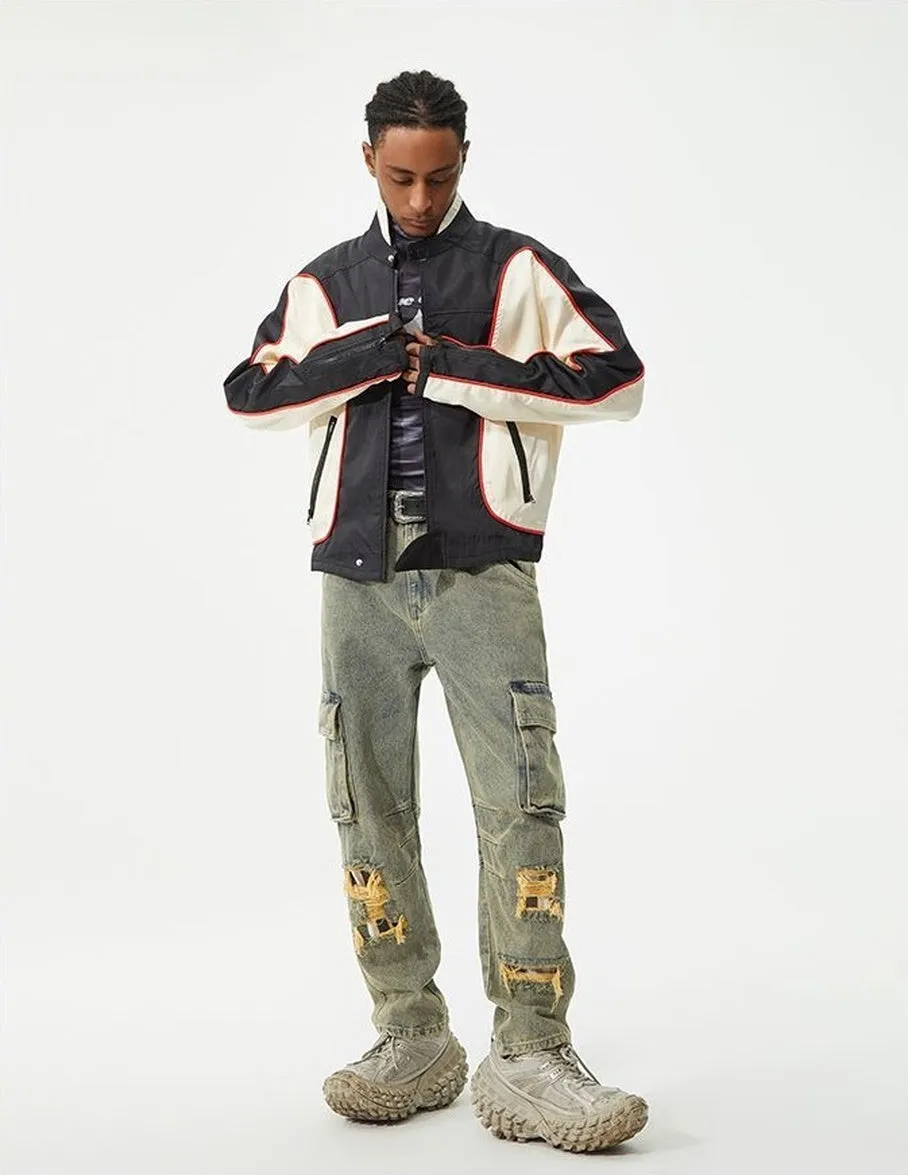 Vintage Tapered Leg Jeans for Men with Unique Patch Details