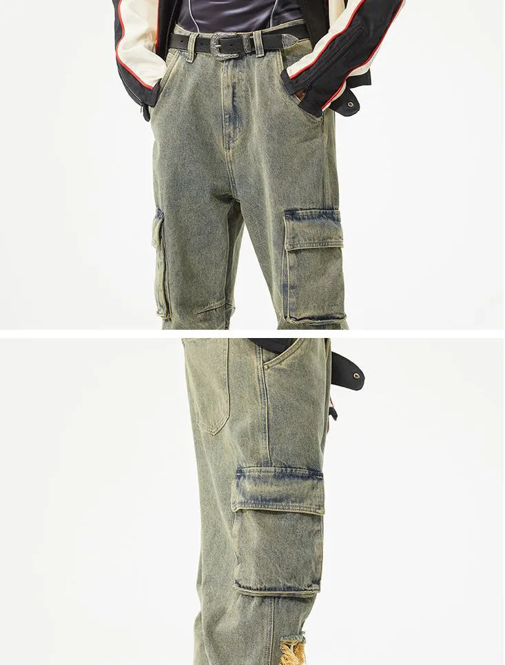 Vintage Tapered Leg Jeans for Men with Unique Patch Details
