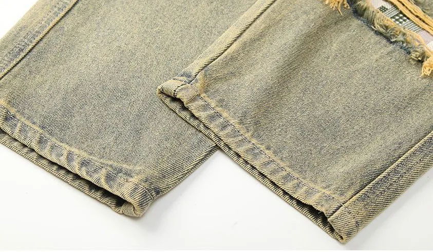 Vintage Tapered Leg Jeans for Men with Unique Patch Details