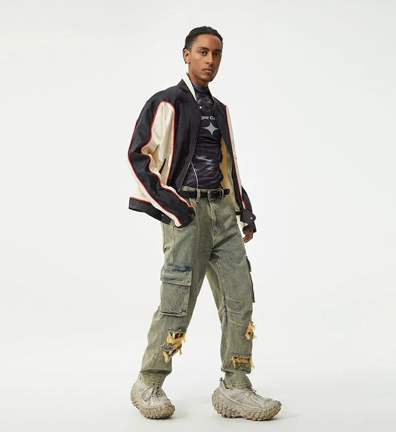 Vintage Tapered Leg Jeans for Men with Unique Patch Details
