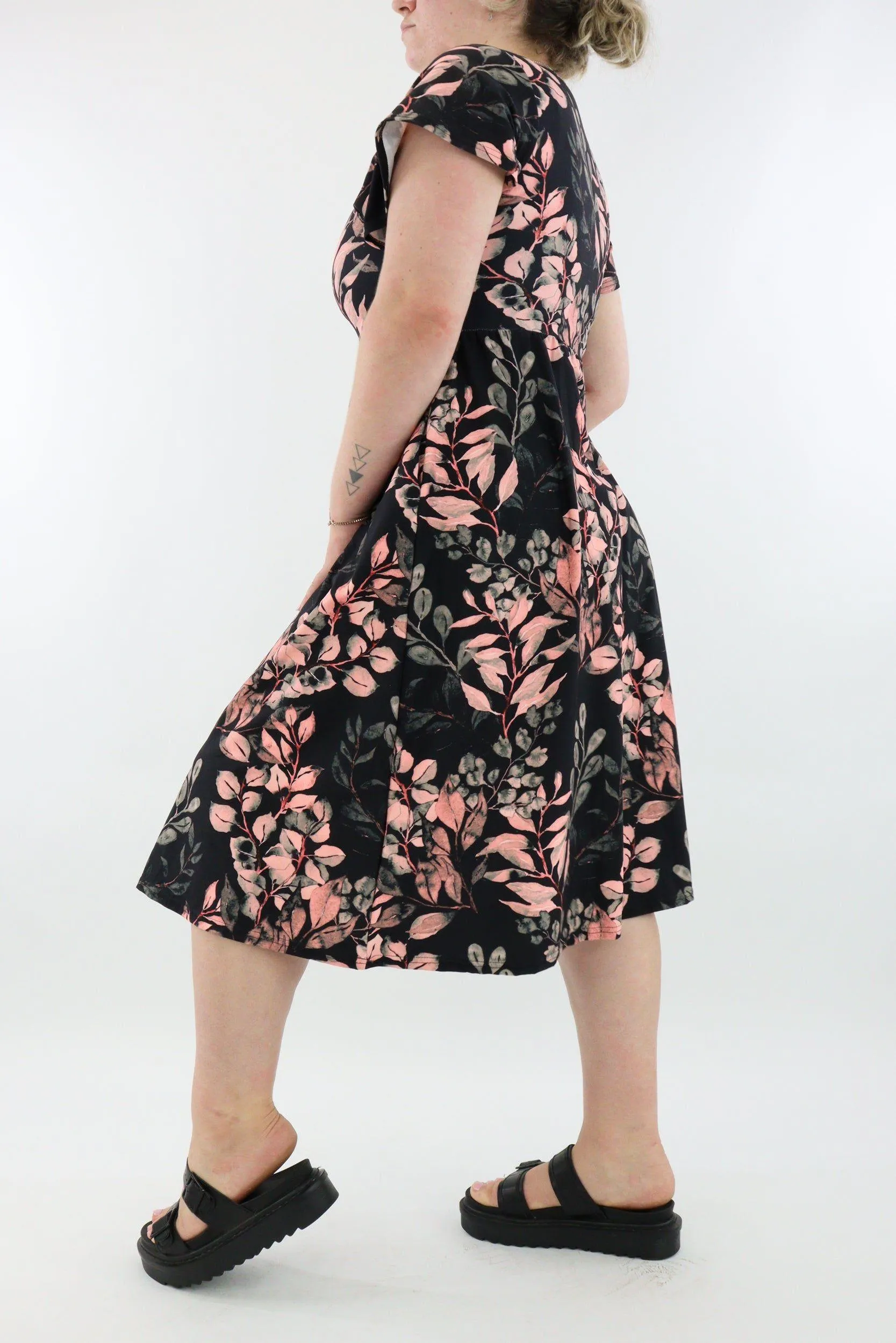 Vintage Watercolour Leaves - A-Line Dress - Midi Length - Side Pockets