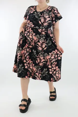 Vintage Watercolour Leaves - A-Line Dress - Midi Length - Side Pockets