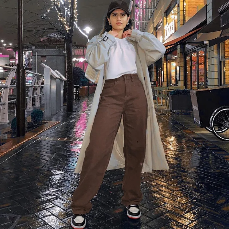Vintage Y2K Baggy Brown Jeans Women Streetwear Loose High Waist Trousers