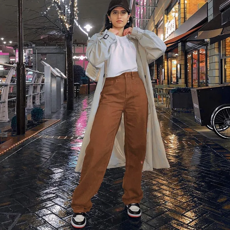 Vintage Y2K Baggy Brown Jeans Women Streetwear Loose High Waist Trousers