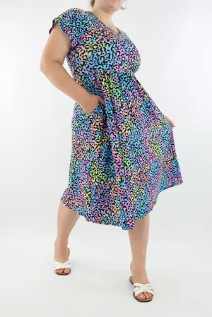 Vivid Leopard - A-Line Dress - Midi Length - Side Pockets