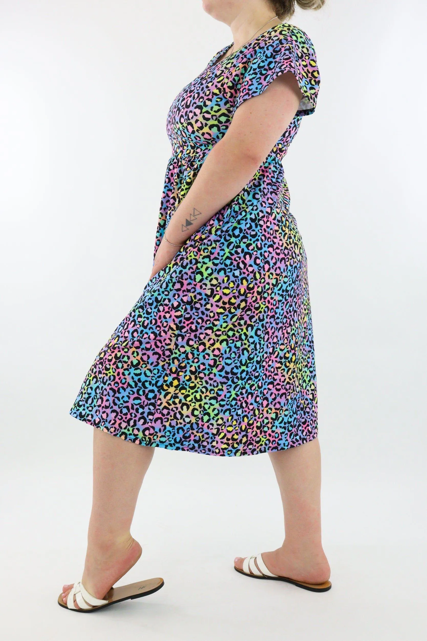 Vivid Leopard - A-Line Dress - Midi Length - Side Pockets