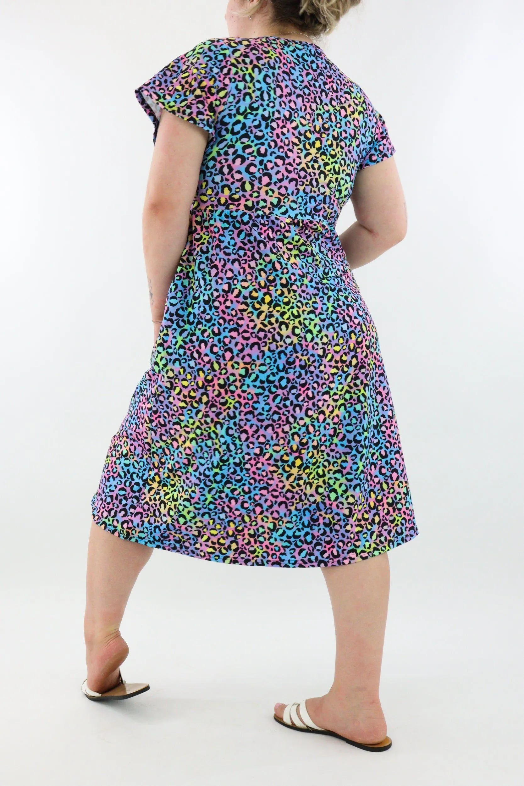 Vivid Leopard - A-Line Dress - Midi Length - Side Pockets