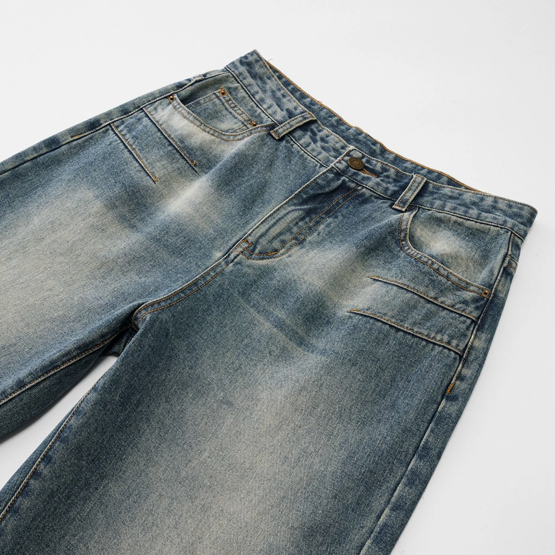 Washed Straight Leg Denim Pants