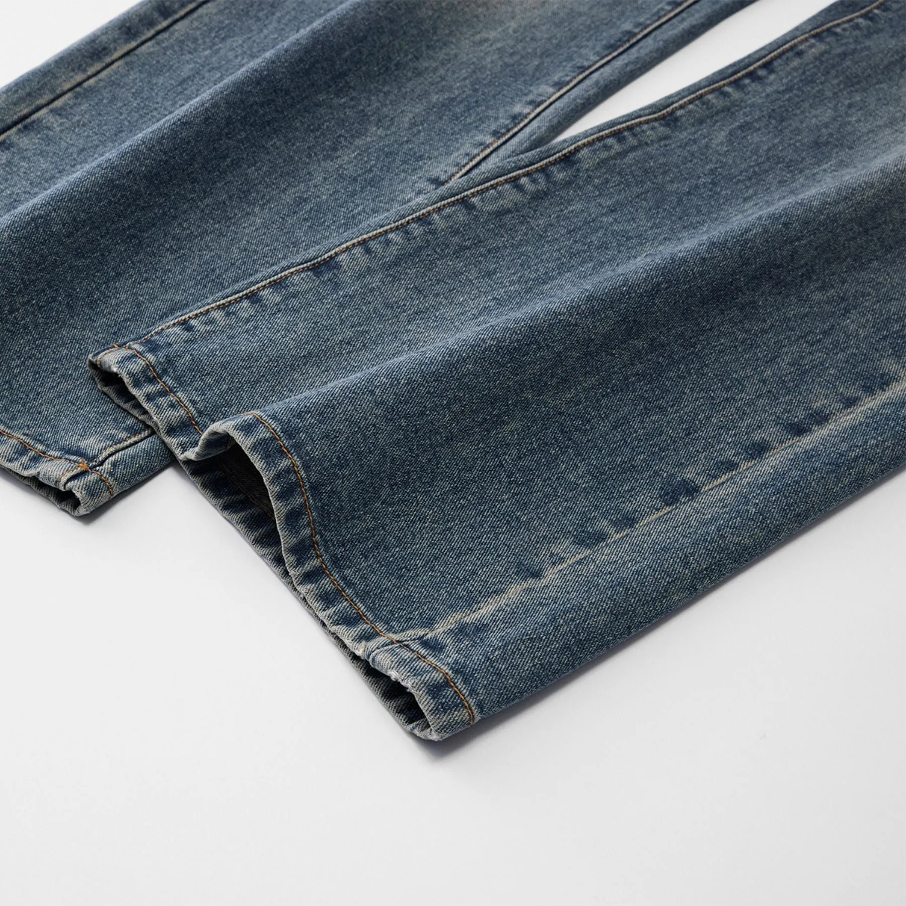 Washed Straight Leg Denim Pants