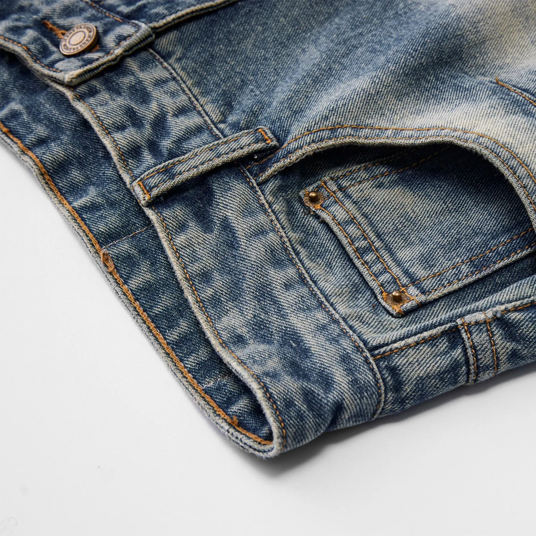 Washed Straight Leg Denim Pants