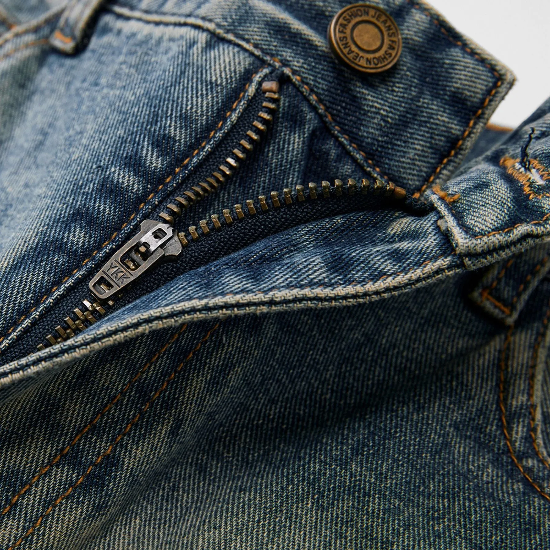 Washed Straight Leg Denim Pants