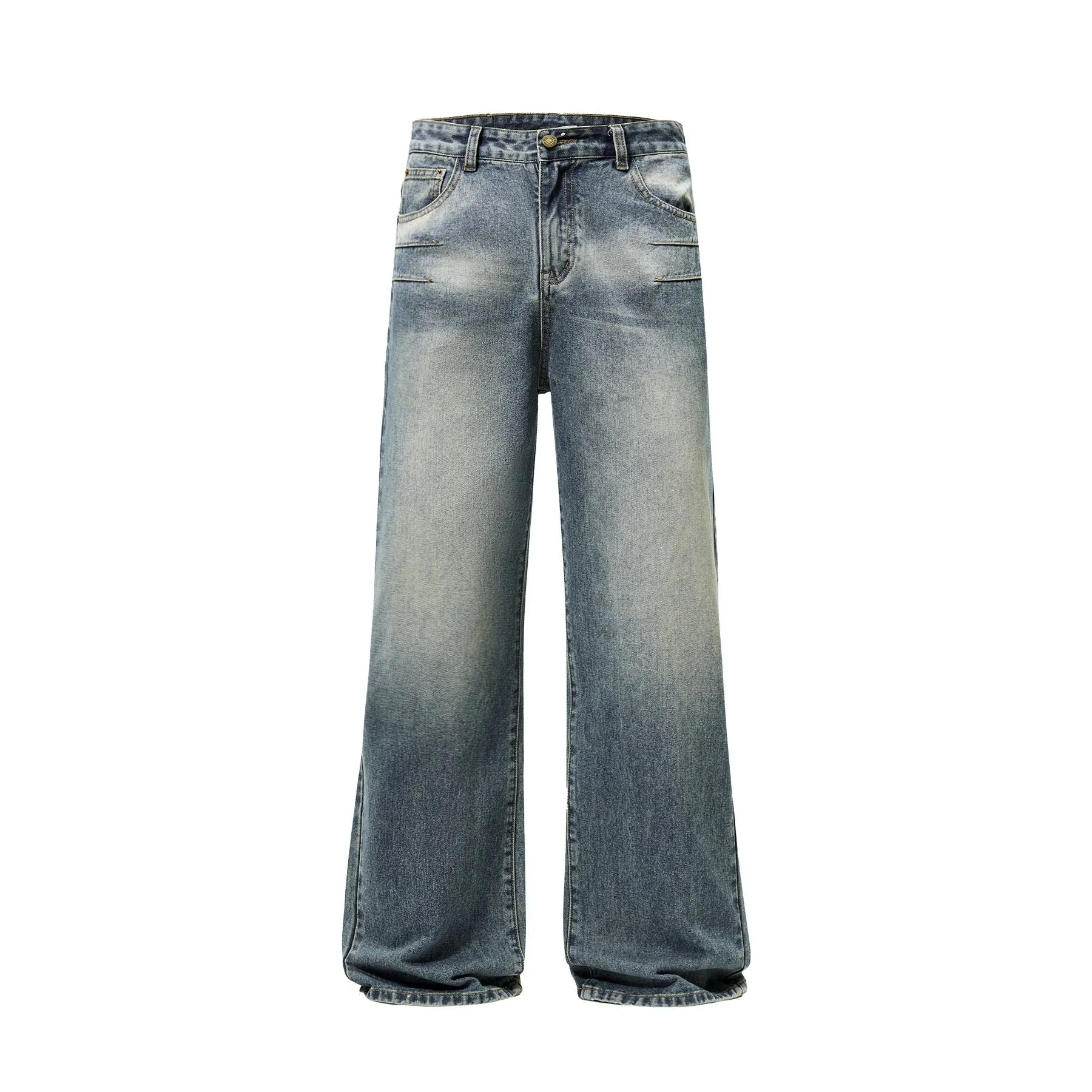 Washed Straight Leg Denim Pants