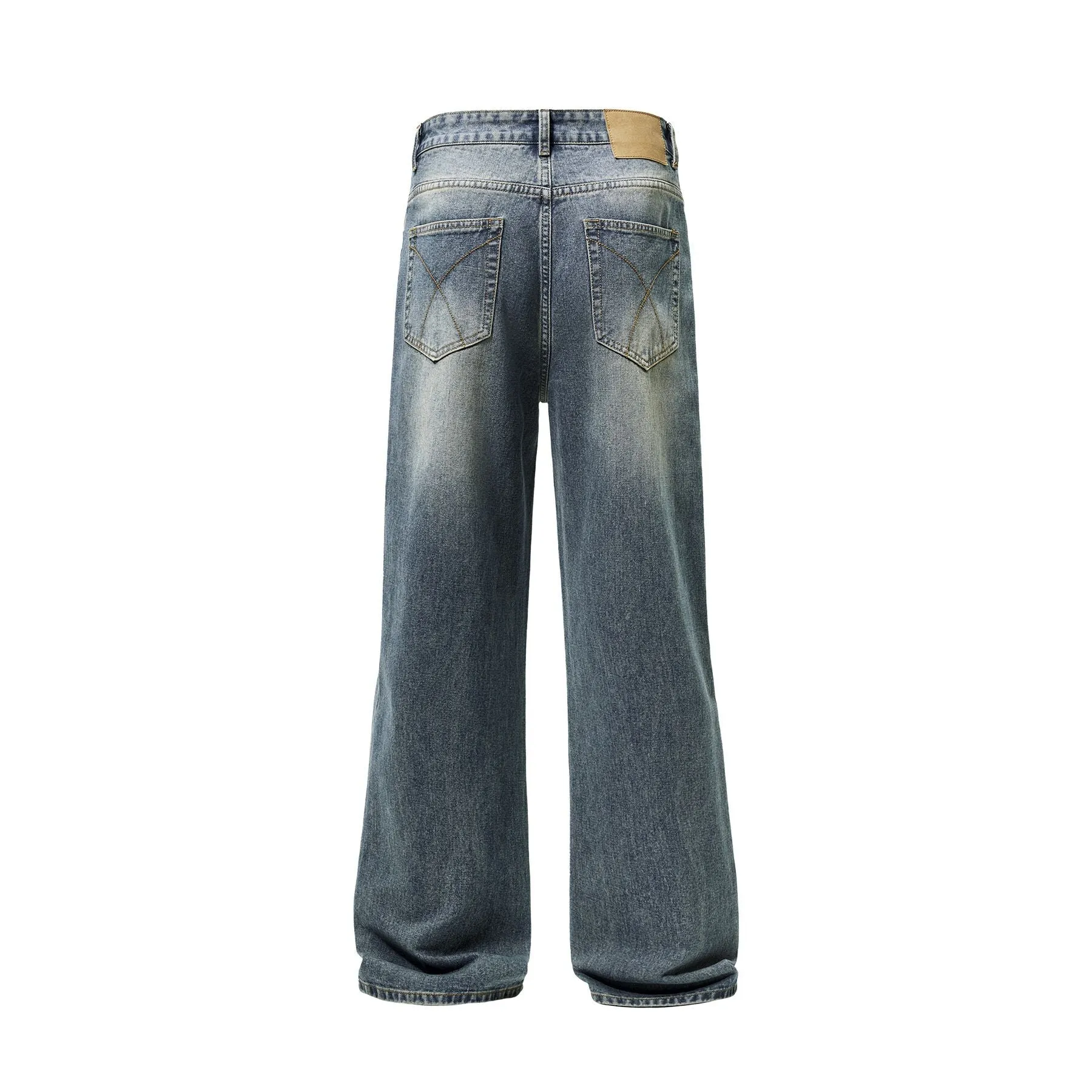 Washed Straight Leg Denim Pants