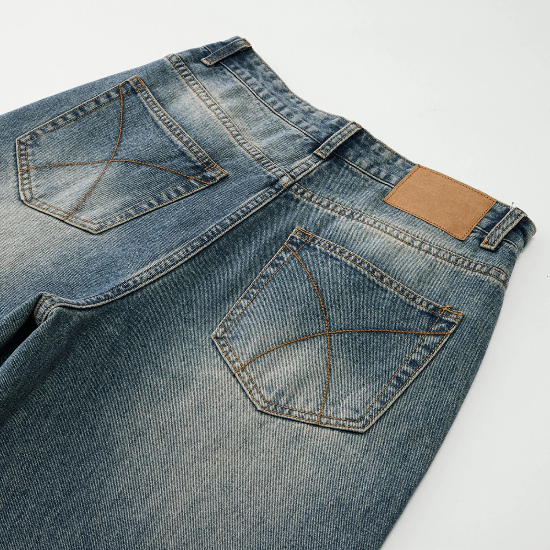 Washed Straight Leg Denim Pants
