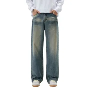 Washed Straight Leg Denim Pants