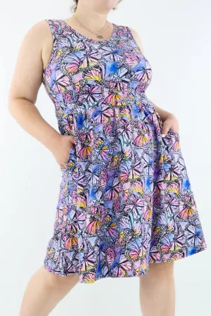 Watercolour Butterfly - Sleeveless Skater Dress - Knee Length - Side Pockets