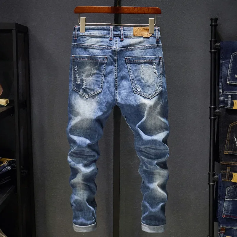 West Louis™ Frayed Hip Hop Distressed Casual Denim Jeans