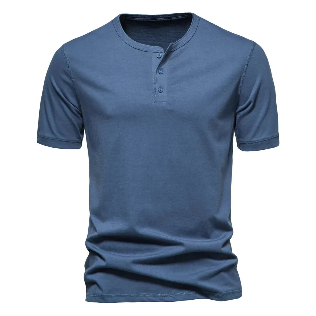 West Louis™ Men Cotton Henley Collar Solid Color Short Sleeve T Shirt