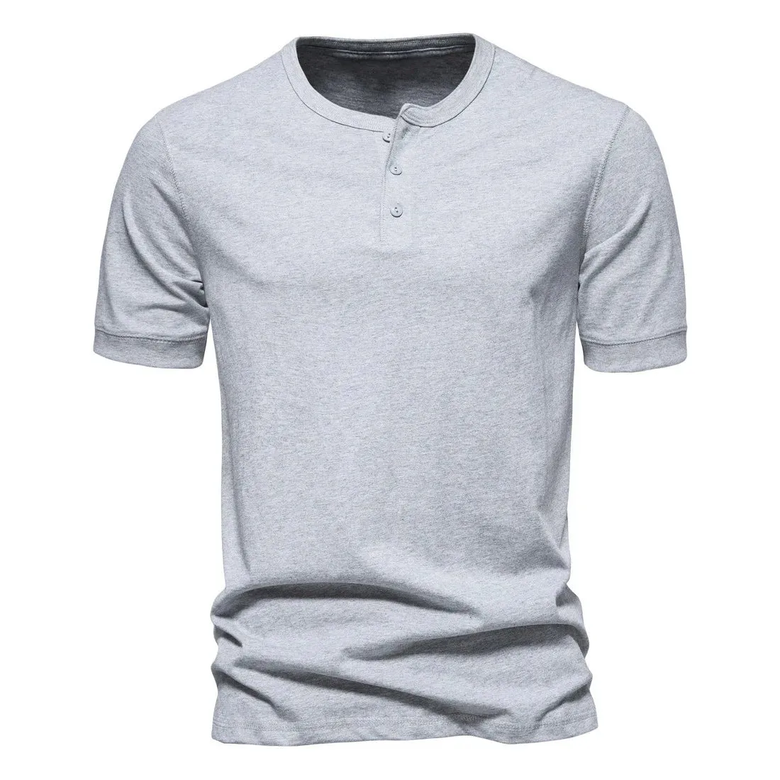 West Louis™ Men Cotton Henley Collar Solid Color Short Sleeve T Shirt