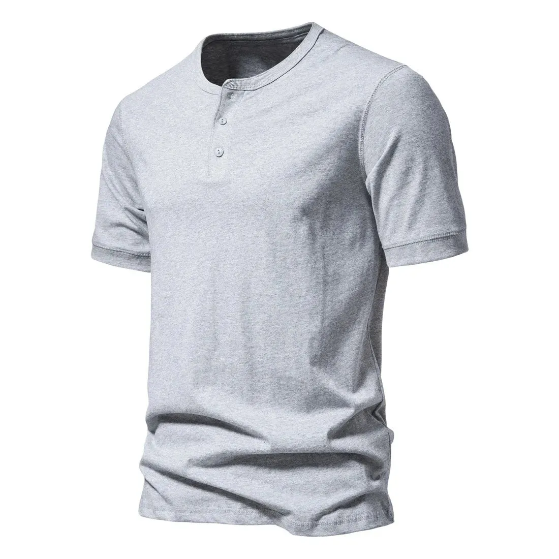 West Louis™ Men Cotton Henley Collar Solid Color Short Sleeve T Shirt