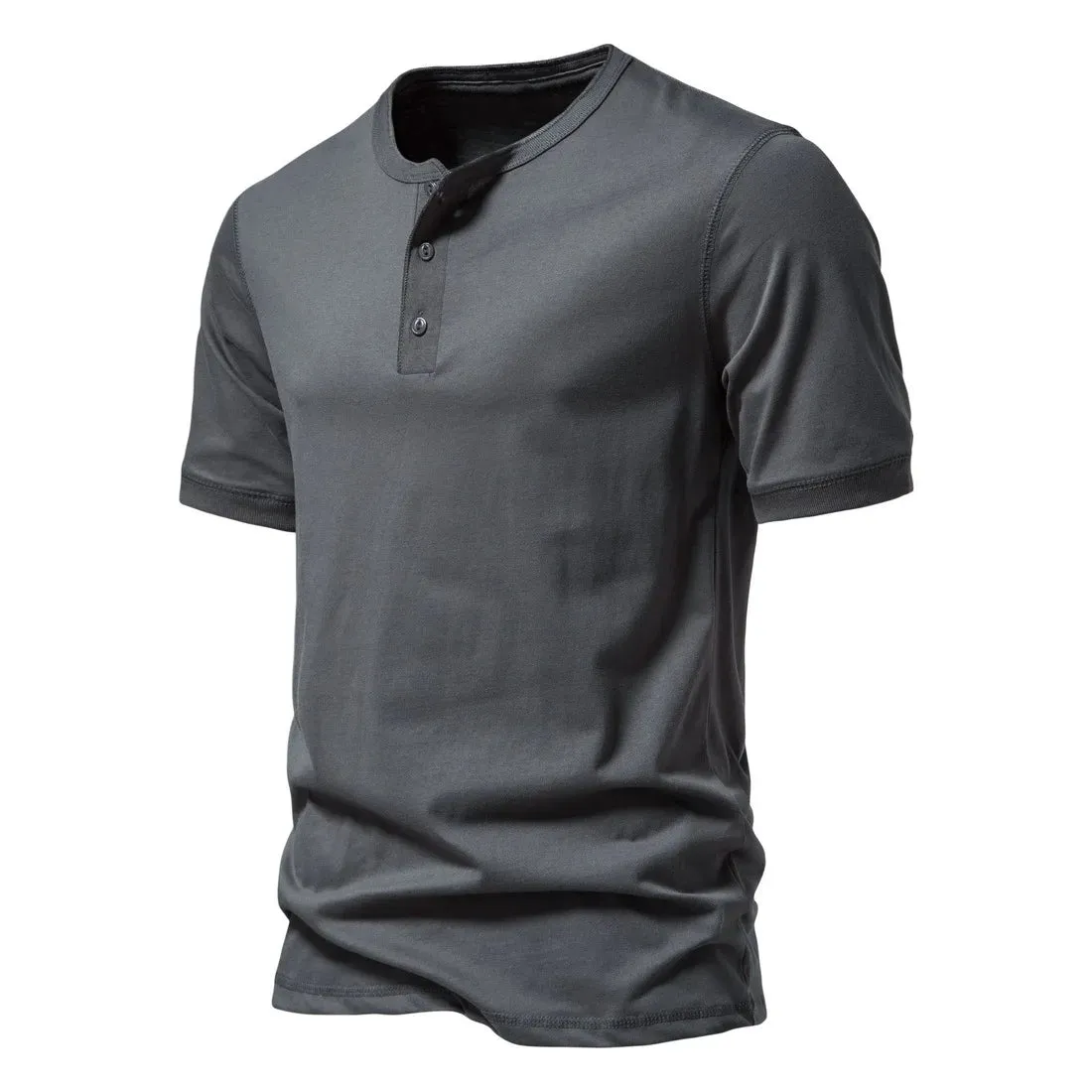 West Louis™ Men Cotton Henley Collar Solid Color Short Sleeve T Shirt