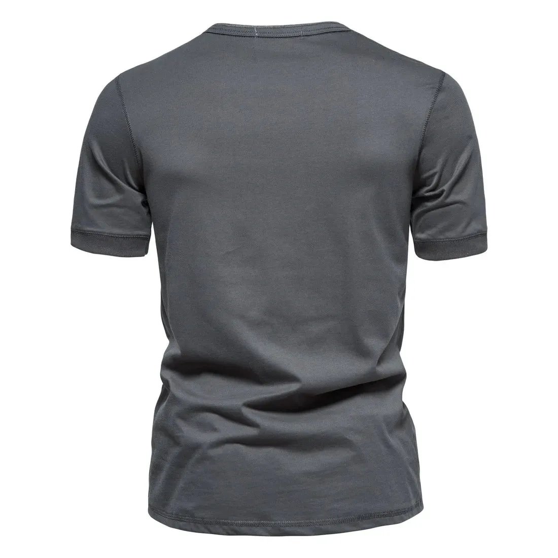 West Louis™ Men Cotton Henley Collar Solid Color Short Sleeve T Shirt