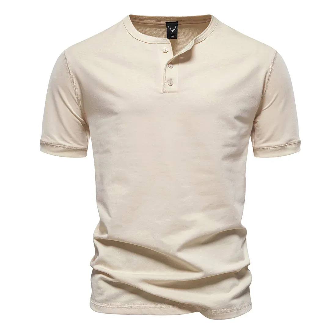 West Louis™ Men Cotton Henley Collar Solid Color Short Sleeve T Shirt