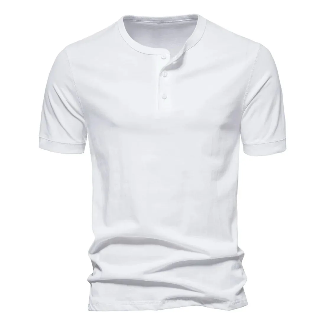 West Louis™ Men Cotton Henley Collar Solid Color Short Sleeve T Shirt