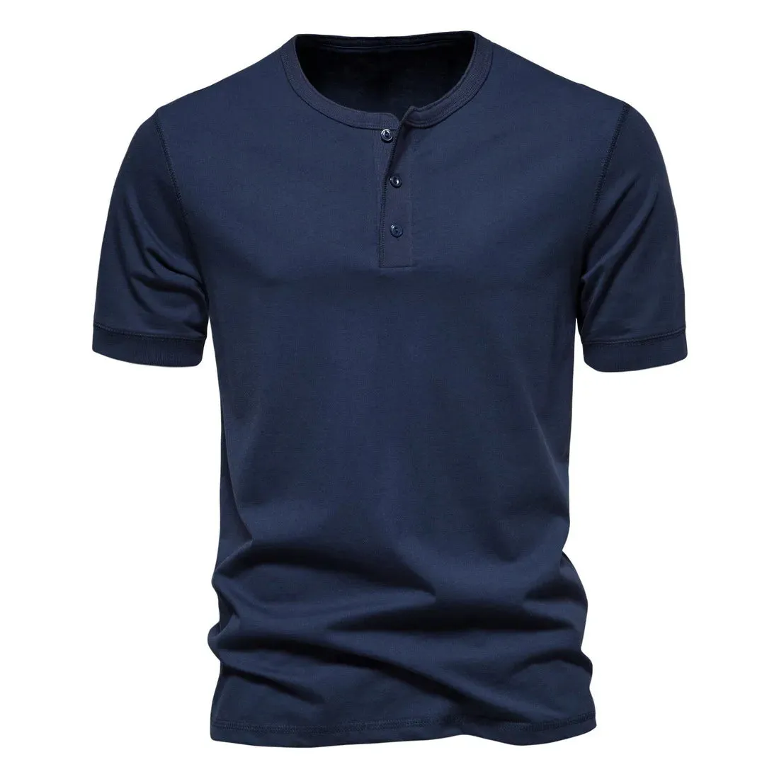 West Louis™ Men Cotton Henley Collar Solid Color Short Sleeve T Shirt